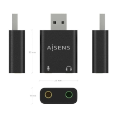Tarjeta de Sonido Aisens A106-0768/ USB Macho - 2xJack 3.5 Hembra