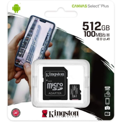 Tarjeta de Memoria Kingston CANVAS Select Plus 512GB microSD XC con Adaptador/ Clase 10/ 100MBs