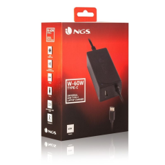 Cargador de Portátil NGS W-60W/ 60W/ Automático/ USB Tipo-C/ Voltaje 5-20V/ 1 USB