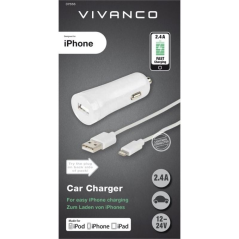 Cargador de Coche Vivanco 37556/ USB + Cable Lightning/ 2.4A