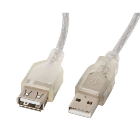 CABLE ALARGADOR USB LANBERG CA-USBE-12CC-0050-TR - CONECTORES A-MACHO A-HEMBRA - FERRITA - TRANSPARENTE - 5 METROS