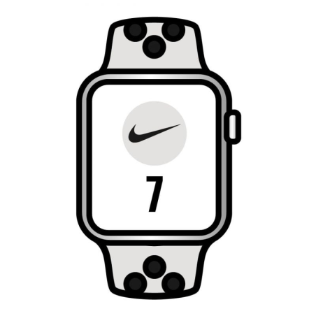 Apple Watch Series 7/ Nike/ GPS/ Cellular/ 41 mm/ Caja de Aluminio en Blanco Estrella/ Correa Deportiva Nike Platino Negro