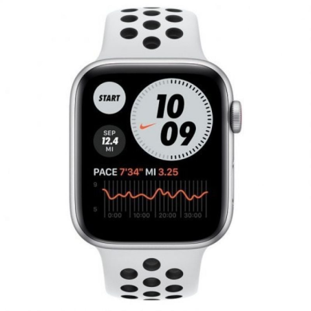 Apple Watch SE/ GPS/ Cellular/ 44mm/ Caja de Aluminio en Plata/ Correa Nike Deportiva Platino Puro y Negra