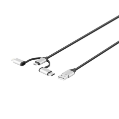 CABLE USB (NO MFI) GRAB'N GO GNG-238 - 2A - CONECTORES USB A TIPO-C MACHO/MICROUSB MACHO / LIGHTNING MACHO - COLOR METAL SHELL