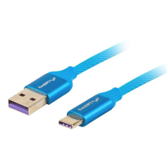 CABLE USB TIPO-C A USB-A LANBERG CA-USBO-21CU-0010-BL - SOPORTA SUPERCARGA (5A) - CARCASA ALUMINIO - 1M - AZUL
