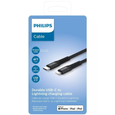 Cable USB 2.0 Lightning Philips DLC5204L/ USB Tipo-C Macho - Lightning Macho/ 1.2m/ Negro