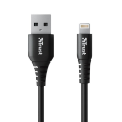 Cable USB 2.0 Trust Ndura 23566/ USB Macho - Lightning Macho/ 1m/ Negro