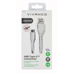 Cable USB 3.0 Vivanco 37560/ USB Tipo-C Macho - USB Macho/ 1m/ Blanco
