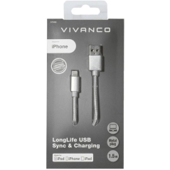 CABLE LIGHTNING VIVANCO 37566 PLATA - CONECTORES USB-A A LIGHTNING - MALLADO NAILON - 1.5M