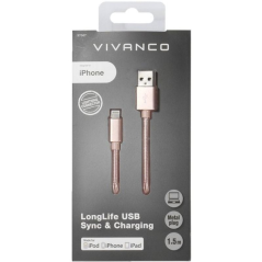 Cable USB 2.0 Lightning Vivanco 37567/ USB Macho - Lightning Macho/ 1.5m/ Rosa