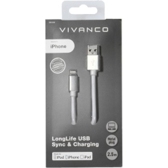 Cable USB 2.0 Lightning Vivanco 38306/ USB Macho - Lightning Macho/ 2.5m/ Blanco