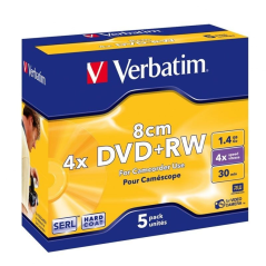 PAQUETE 5 UNIDADES DVD+RW VERBATIM MATT SILVER - 1.4GB - 4X - 8CM