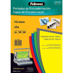 PACK DE 100 PORTADAS DE PVC OPACO FELLOWES 5100601 - TAMAÑO A4 - 180 MICRAS - FLEXIBLE - COLOR AZUL