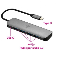 HUB USB MULTIPUERTO WOXTER TYPE-C ADAPTER 40 - 4*PUERTOS USB 3.0 - 1*PUERTO MICRO USB - CONEXIÓN USB TIPO-C - CABLE 20CM