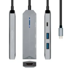 Docking USB Tipo-C Aisens ASUC-4P002-GR/ 1xHDMI/ 2xUSB/ 1xUSB Tipo-C/ Gris