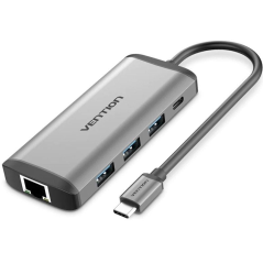 Docking USB Tipo-C Vention CNDHB/ 1xHDMI/ 3xUSB/ 1xUSB Tipo-C/ 1xRJ45/ 1xLector tarjetas/ Gris