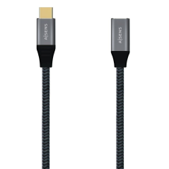 Cable Alargador USB 3.1 Tipo-C Aisens A107-0635 20GBPS 5A 100W/ USB Tipo-C Macho - USB Tipo-C Hembra/ 1m/ Gris