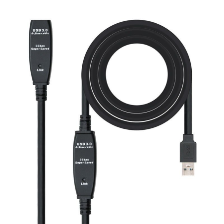 Cable Alargador USB 3.0 Nanocable 10.01.0313/ USB Macho - USB Hembra/ 15m/ Negro