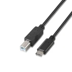 Cable USB 2.0 Impresora Aisens A107-0054/ USB Tipo-C Macho - USB Macho/ 2m/ Negro