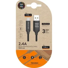 Cable USB 2.0 Tech One Tech TEC2003/ USB Tipo-C Macho - USB Macho/ 1m/ Negro