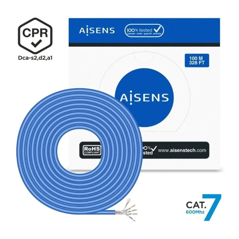 Bobina de Cable RJ45 SFTP AWG23 Aisens A146-0664 Cat.7/ 100m/ Azul