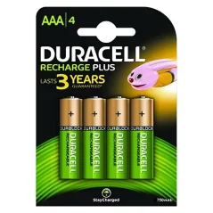 Pack de 4 Pilas AAA Duracell HR3-B/ 1.2V/ Recargables