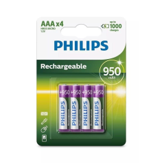 Pack de 4 Pilas AAA Philips R03B4A95/10/ 1.2V/ Recargables