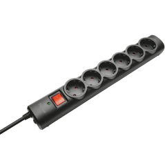 Regleta con interruptor Trust 21059/ 6 Tomas de corriente/ Cable 1,8 m/ Negra