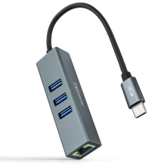 Hub USB 3.0 Tipo-C Nanocable 10.03.0408/ 3 Puertos USB/ 1 RJ45/ Gris