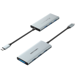 Docking USB Tipo-C Vention TOPHB/ 1xHDMI/ 3xUSB-A/ 1xLector Tarjetas SD y MicroSD/ Gris