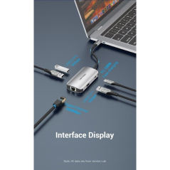 Hub USB Tipo-C Vention TNFHB/ 3xUSB/ 1xRJ45