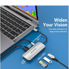 Docking USB Tipo-C Vention TOIHB/ 1xHDMI/ 1xVGA/ 3xUSB-A/ 1xUSB Tipo-C PD/ Gris