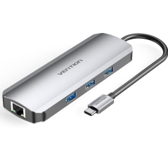 Docking USB Tipo-C Vention TOKHB/ 1xHDMI/ 3xUSB-A/ 1xUSB Tipo-C PD/ 1xRJ45/ 1xLector Tarjetas SD y MicroSD/ Gris