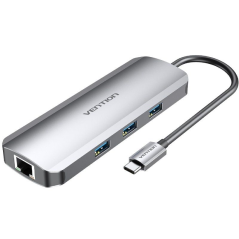 Docking USB Tipo-C Vention TOLHB/ 1xHDMI/ 3xUSB-A/ 1xUSB Tipo-C PD/ 1xRJ45 1xLector Tarjetas SD y MicroSD/ Jack 3.5/ Gris