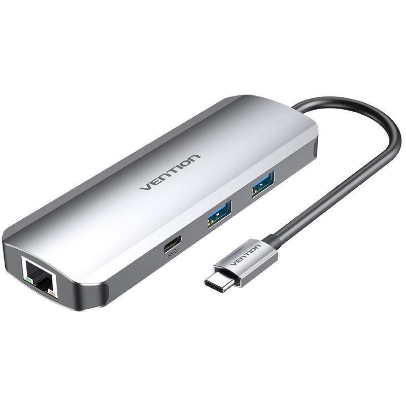 Docking USB Tipo-C Vention TOMHB/ 1xHDMI/ 2xUSB-A/ 1xUSB Tipo-C/ 1xUSB Tipo-C PD/ 1xRJ45/ 1xLector Tarjetas SD y MicroSD/ Jack 3