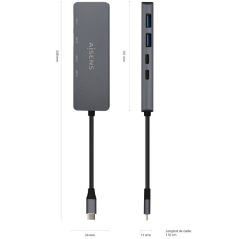 Hub USB Tipo-C Aisens A109-0744/ 2xUSB/ 2xUSB Tipo-C/ Gris