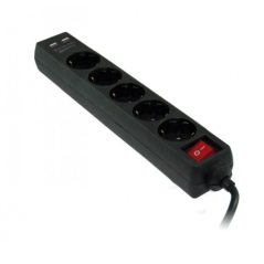 Regleta con interruptor 3GO REG5USB/ 5 Tomas de corriente/ 2 USB/ Negra