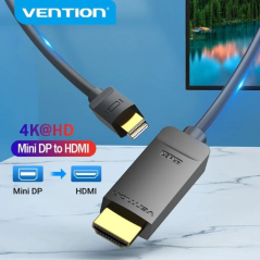 Cable Conversor Vention HAHBG/ Mini Displayport Macho - HDMI Macho/ 1.5m/ Negro