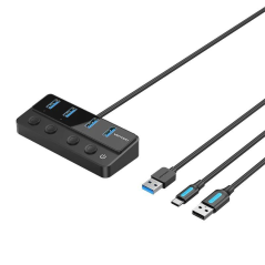 Hub USB 3.0 Vention CHWBF/ 4xUSB/ Incluye cable Carga USB Macho - USB Tipo-C Macho