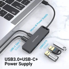 Hub USB Tipo-C Vention TGTBB/ 3xUSB/ 1xUSB Tipo-C/ 1x MicroUSB PD